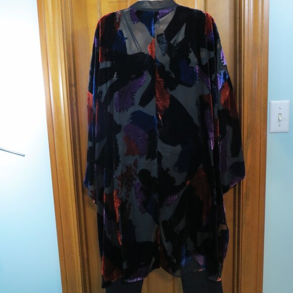 Chelsea & Theodore Black Cardigan Duster Multicolor Burn-out Fabric Size 2X - Picture 5 of 9